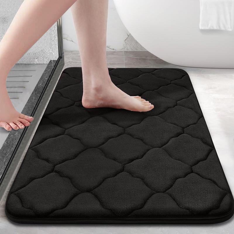 Memory Foam Bath Mat Rug 24x16, Ultra Soft Non Slip and Absorbent Bathroom Rug, Machine Wash Dry, Comfortable, Thick Bath Rug Carpet for Bathroom Floor, Tub and Shower, Black