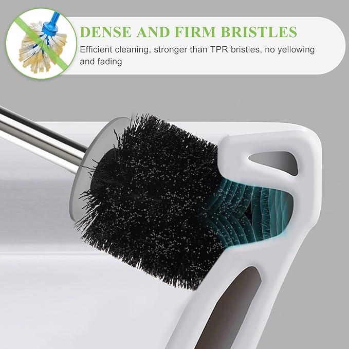 Compact Toilet Brush & Holder, Stainless Steel Handle, Space Saving for Storage, Deep Cleaning, Drip-Proof, Easy to Assemble, Nylon Bristles