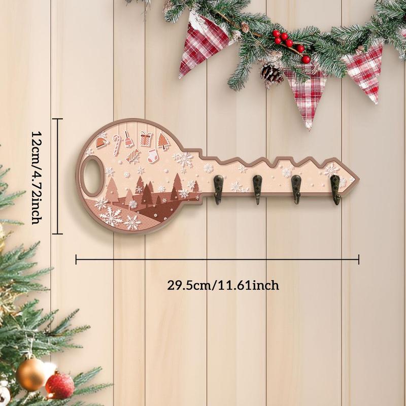 Wooden Key Hanging Board, 1 Count Snowflakes Christmas Tree Pattern Wall Key Chain Decoration, Wall Key Hook for Entrance Corridor Front Door