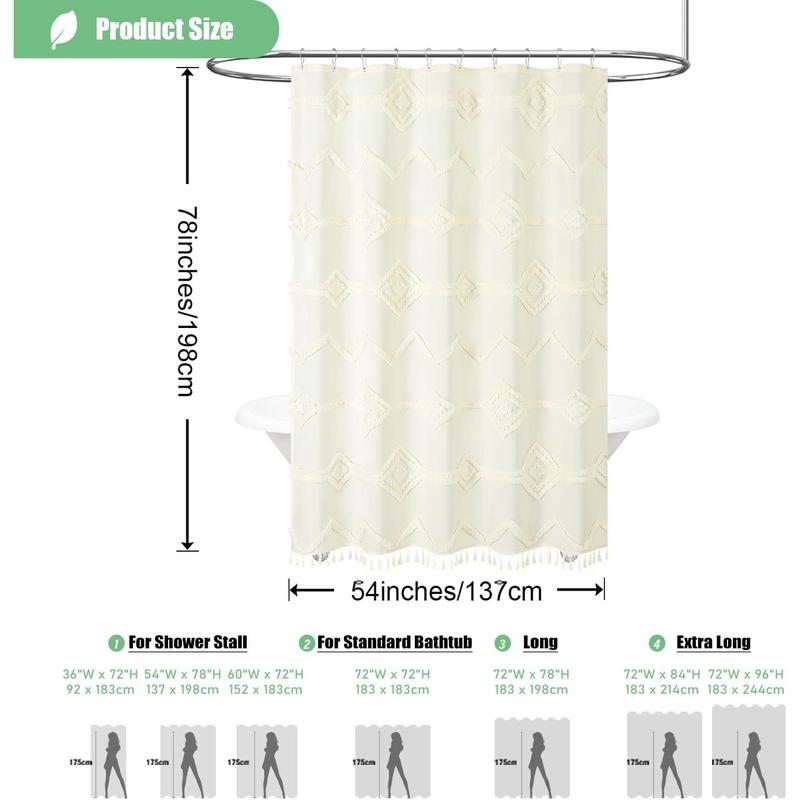 Striped Waterproof Shower Curtain Set, Farmhouse Style Fabric Curtain with Hooks, 54 x 78 Inch Stall Size Light Plastic