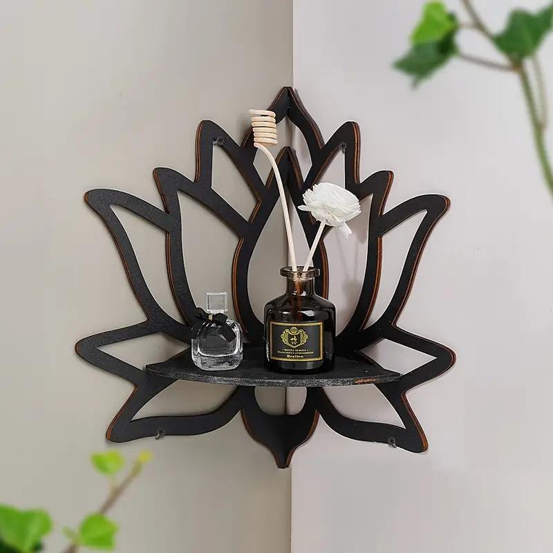 Wooden Lotus Design Wall Mounted Storage Rack, Corner Storage Holder, Summer Home Decor, Home Organizer for Living Room Bedroom Bathroom, Summer Decor, Room Decor