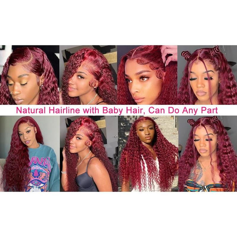 250 Density 30 34 Inch Burgundy 13x6 Hd Lace Frontal  Wig Brazilian 99J Red Curly Wigs Deep Wave Lace Front Wigs Women