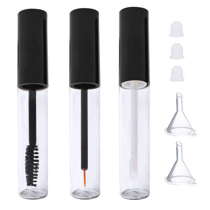 10ml Empty Mascara Tube, Eyeliner Tube and Lip Gloss Tubes, Black Eyelash Cream Container Bottle with Funnels Transfer Pipettes Stocking Stuffers for Women Christmas Gifts (3pcs)