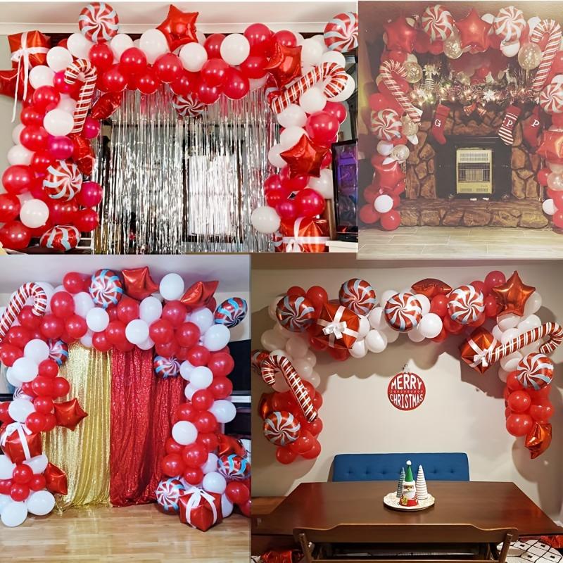 97pcs Vibrant Christmas Balloon Garland Arch Kit - Includes Red, White, and Red Star Latex Balloons, No Power Required, Easy to Assemble Perfect Festive Party Decorations for Christmas, Mardi Gras, New Year, Family Reunion, Other Cele