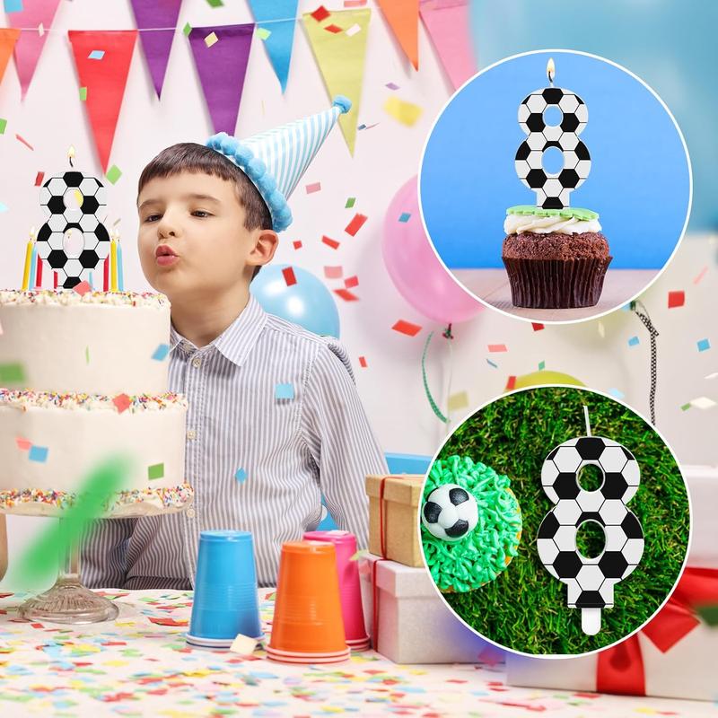 Soccer Number Candles Soccer Birthday Candles Soccer Ball Cake Topper Decorations for Kids Adults Numeral Anniversary Celebrations Supplies (Number 8)