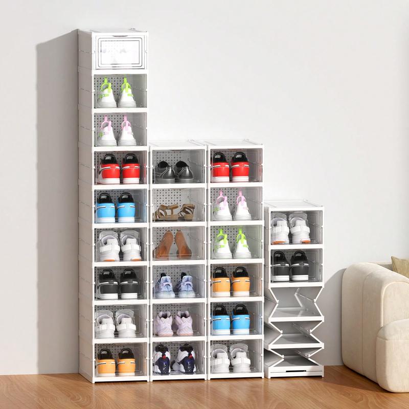 Portable Shoe Rack Organizer Stackable Sneaker Shoe Storage Cabinet With Clear Door Large Storage Containers Bins With Lids Boxes Collapsible Case