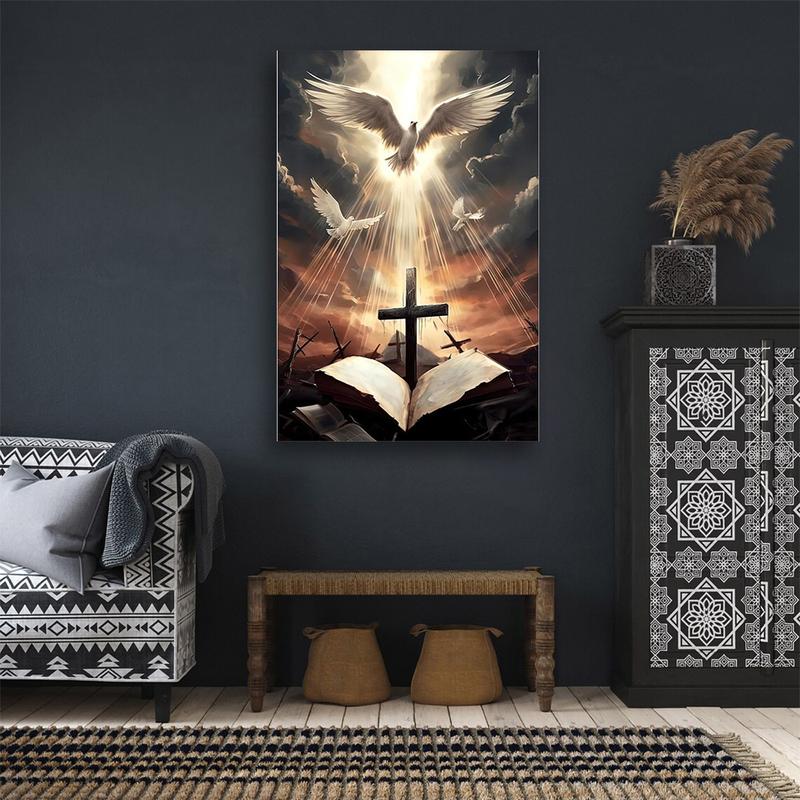 Christian canvas mural, wall decor, cross bible dove religious decor, unframed decorative art  Ornaments Artistic Photo