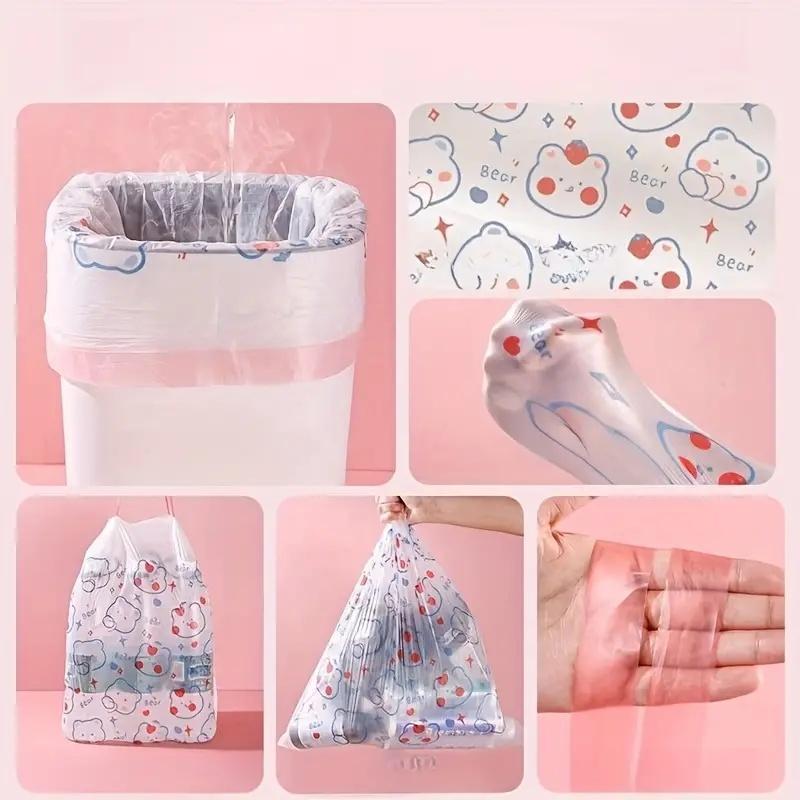 Cartoon Rabbit Bear Pattern Drawstring Trash Bag, 30pcs 2 Rolls 4 Gallon Disposable Trash Bag, Bin Bag for Home, Office, Cleaning Supplies