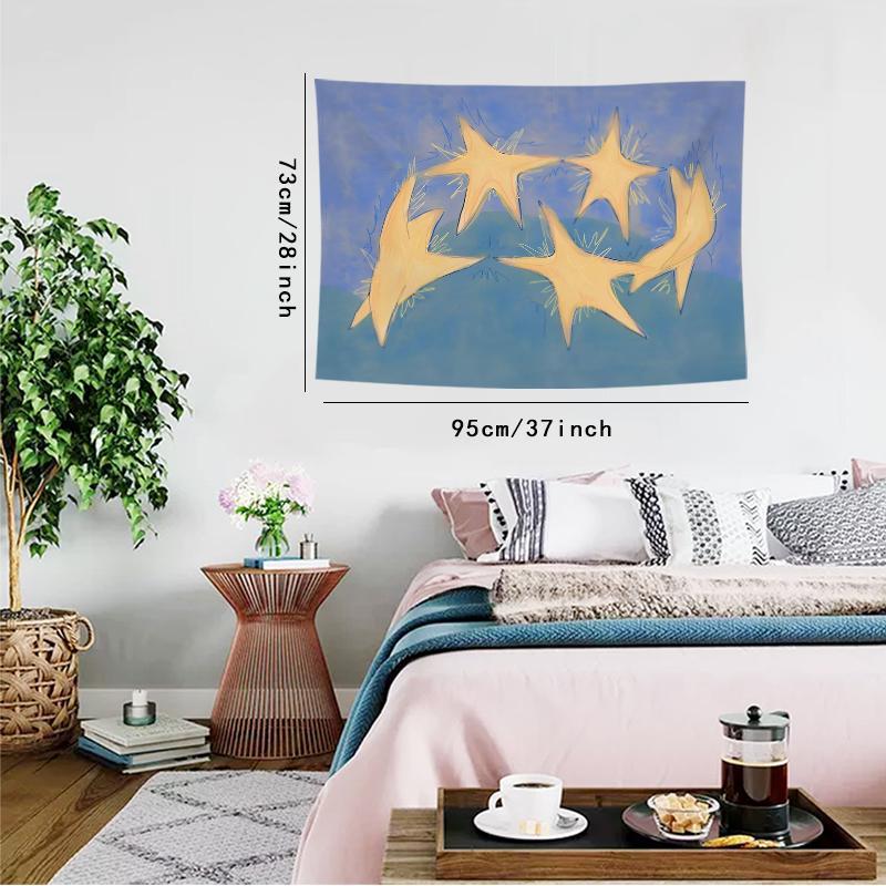 Abstract Yellow Star Pattern Tapestry, 1 Count Bohemian Style Wall Hanging Tapestry, Wall Art Decor for Home Living Room Bedroom Dorm