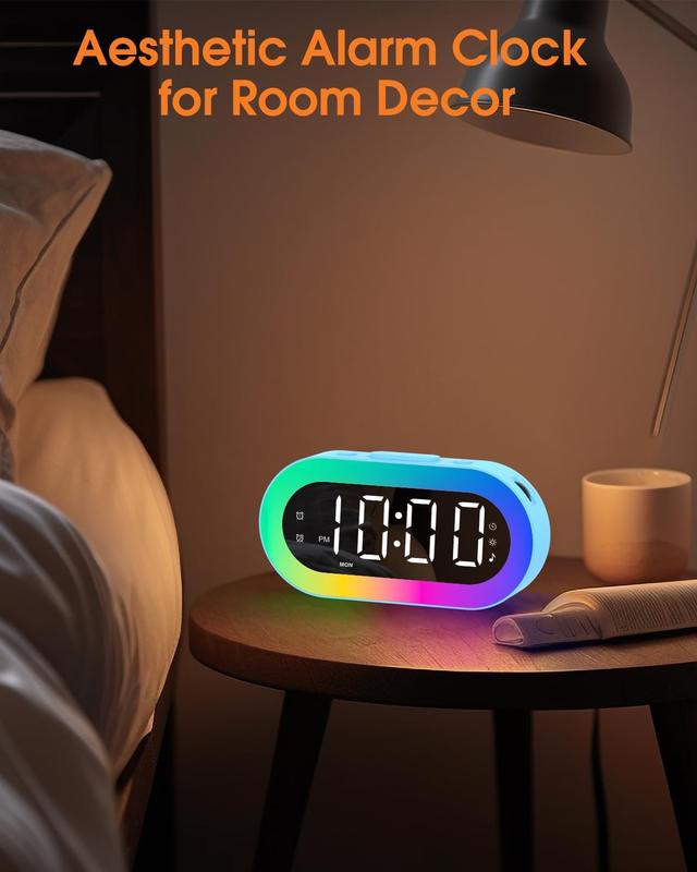 Kids Alarm Clock with Night Light for Bedroom, Color Changing Alarm Clock with USB Ports, Dimmer, Timer, Sound Machine, Customize Alarm, Small Alarm Clock for Kids Teen Boys Girls Adult, Bedside Clock