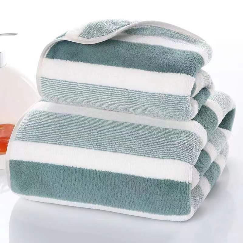 Stripe Pattern Bath Towel, 2 Counts Lightweight Water Absorbent Towel, Soft Towel for Gym, Beach, Outdoor, Vacation, Fitness & Yoga