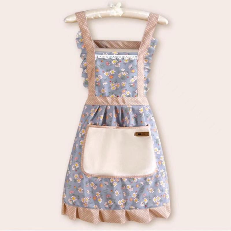 Floral Print Apron with Pocket, 1 Count Breathable Sleeveless Waterproof Apron, Kitchen Apron for Restaurant Chef, Home Care Supplies