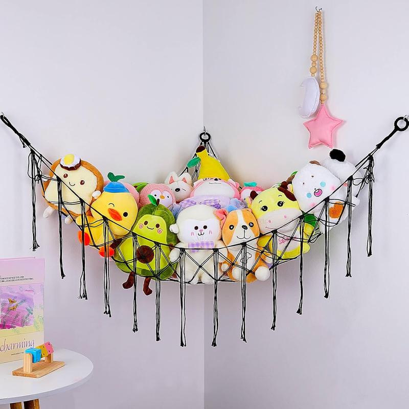 Stuffed Animals Net or Hammock Toy Storage Organizer Stuffed Animals Storage Boho Nursery Decor Wall Hanging Storage for Play Room Bedroom