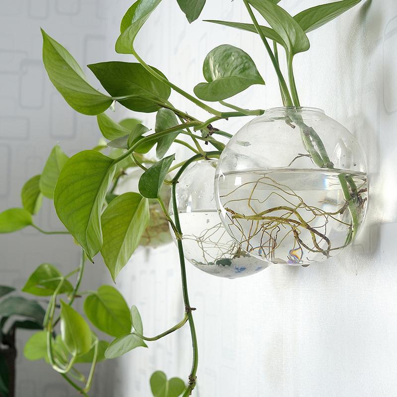 Wall Mounted Glass Planter without Plants for Room Decor, Round Glass Vase for Wall Decor, Wall Ornaments, Gift for Mom, Girlfriend Gifts, Summer Home Office Decoration Supplies, Fall Porch Decor