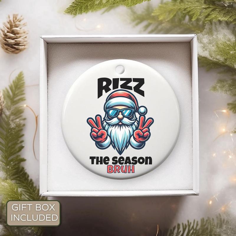 Funny Ornament for Gen Z Son, Rizz The Season BRUH Custom Gift for Teen Boy, Trendy Meme Ornament for Brother Personalized Teenage Boy Gift