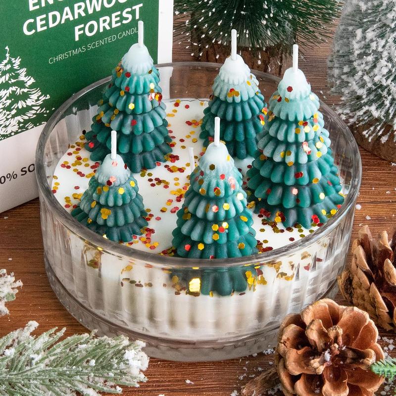 Christmas Decorations Indoor - Christmas Tree Cedar Forest Candles - Farmhouse Rustic Christmas Tree Candle for Party Room Table Decor - Xmas Gifts for Women Girls Holiday Birthday