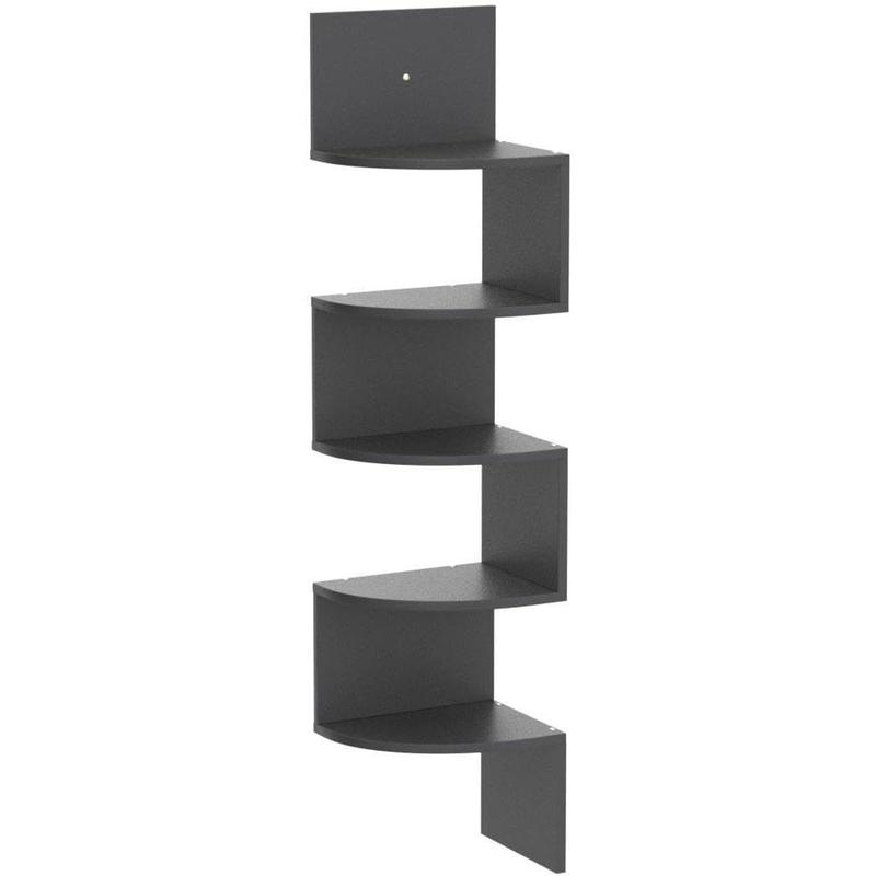 Corner Shelf, 5 Tier Shelves for Wall Storage, Easy-to-Assemble Floating Wall Mount Shelves for Offices, Bedrooms, Bathrooms, Kitchens, Living Rooms and Dorm Rooms, Espresso Finish