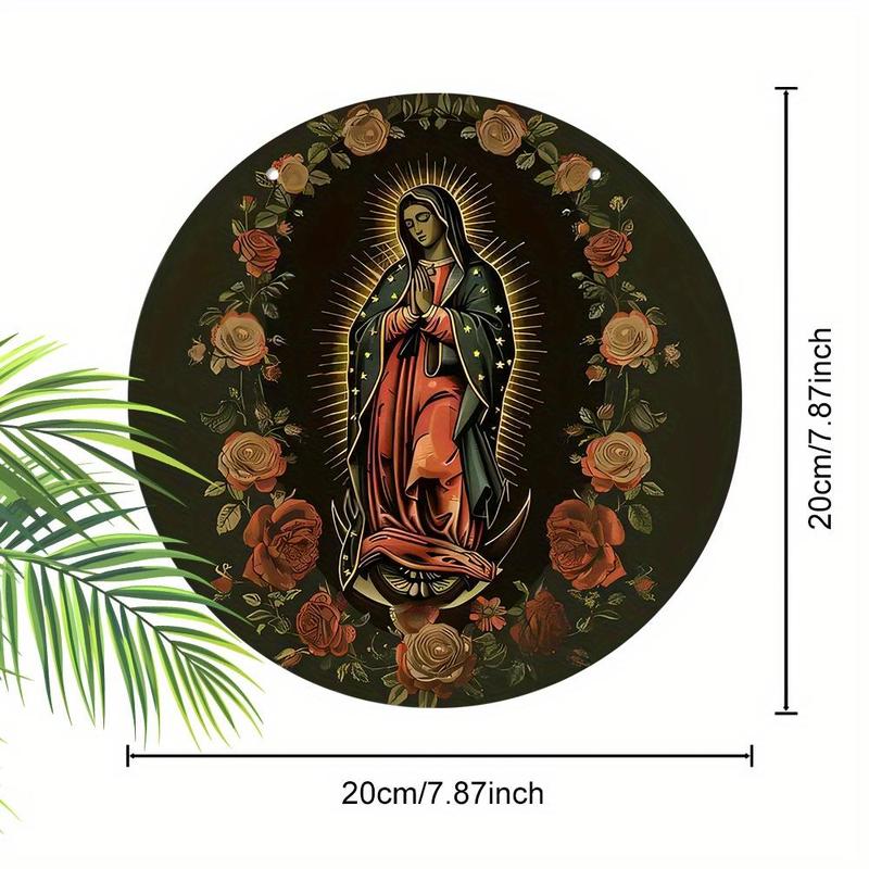 Vintage Virgin Mary Pattern Hanging Sign, Round Wooden Hanging Decoration, Wall Art Decoration, Farmhouse Porch Decor, Home Decor