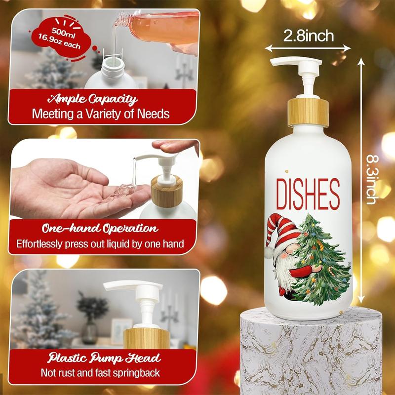 Christmas Soap Dispenser, Christmas Kitchen Decor, Christmas  Glass Soap Dispenser for Kitchen Countertop, Christmas Kitchen Bathroom Decorations, Refillable Hand Soap Dispenser