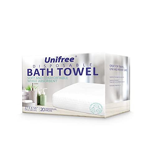 Unifree Disposable Bath Towels Camping Towel I Gym Towel, 5 or 20 Count, Individually Packed, Large Size 27.5 by 55 inches