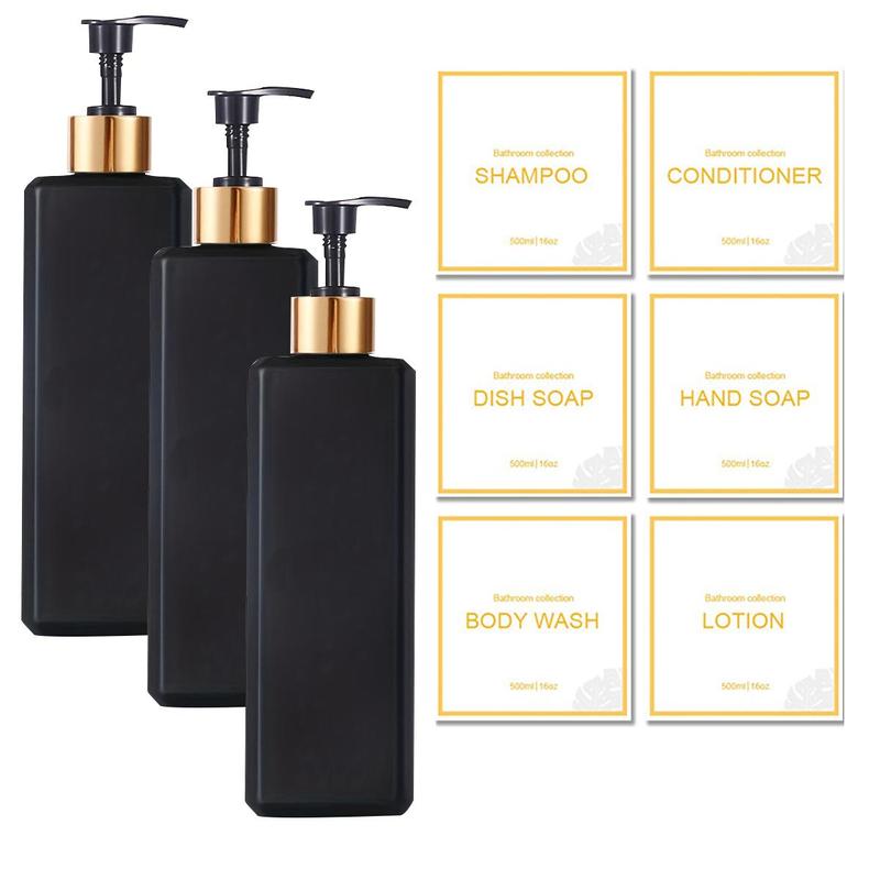 500ml Bathroom Soap Dispenser with Label, 3 counts set Empty Refillable Lotion Dispensing Pump Bottle, Everything Shower Products, Summer for Gift