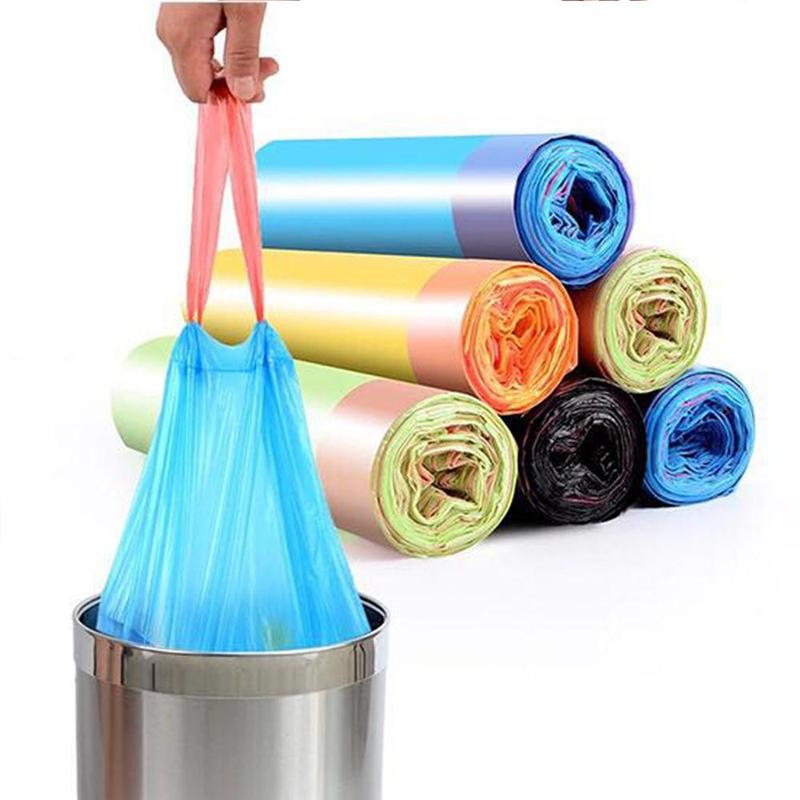 75 pcs 5 Roll Random Color Drawstring Bin Bag, Leak-proof Thick Trash Bag, Household Kitchen Garbage Bag, Durable Bin Bag, Home Care Supplies