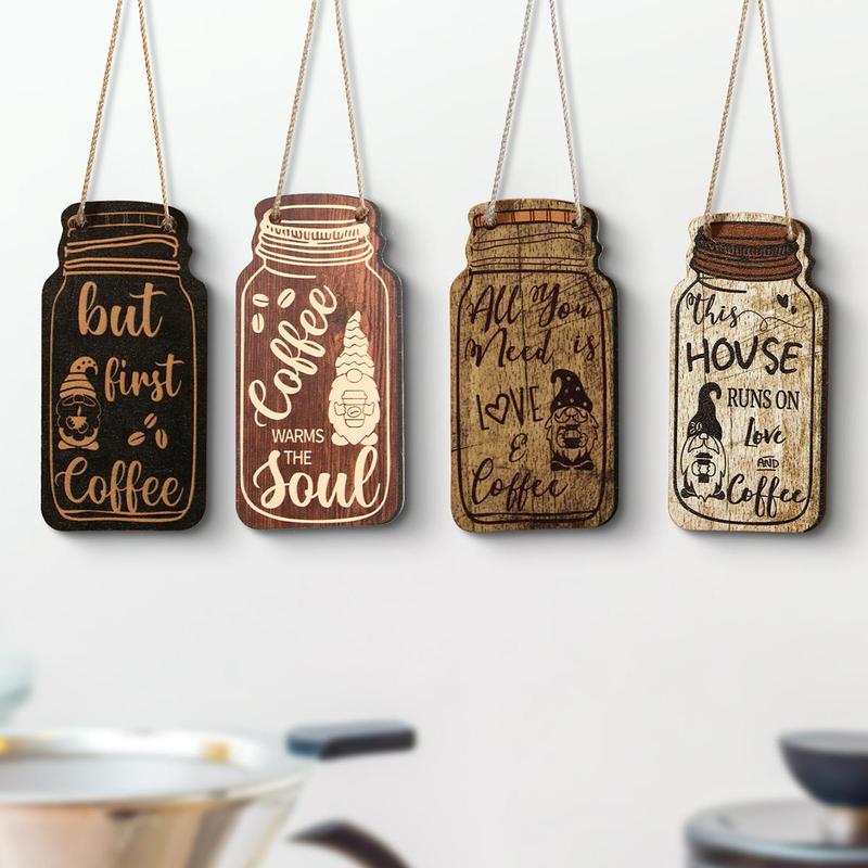 4pcs Wooden Hanging Ornaments, Creative Wall Adornments, Decorating For Kitchen And Dining Room