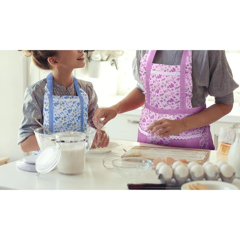 3 Count Women Floral Aprons with Pocket Soft Kitchen Chef Aprons Girls Aprons for Cooking Gardening