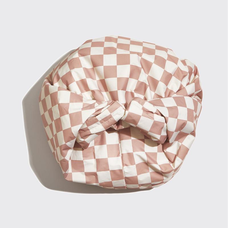 Satin Lined Flexi Shower Cap - Terracotta Checker from KITSCH Adjustable Waterproof