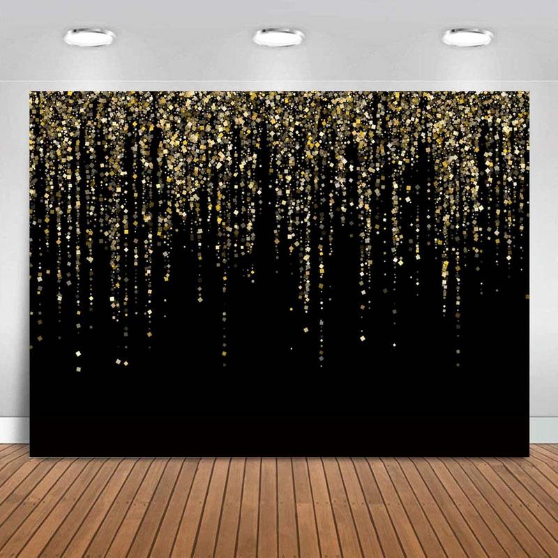 7x5 FT Black and  Bokeh Party Backdrop Photo Black and  Glitter Bokeh Sequin Spots Birthday Anniversary Photography Background Golden Sparkle Banner Photo  Bath Decoration