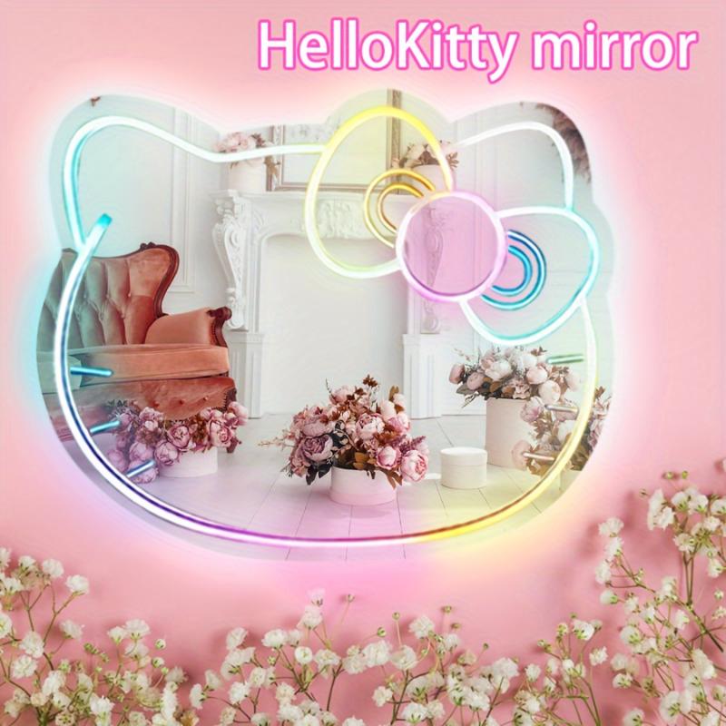 Sanrio Hello Kitty Acrylic Neon Sign Mirror with Remote Control, Multicolor LED Wall Hanging, Makeup Vanity Mirror, USB Powered, No Battery, for Bedroom, Living Room Decor, Certified Authentic