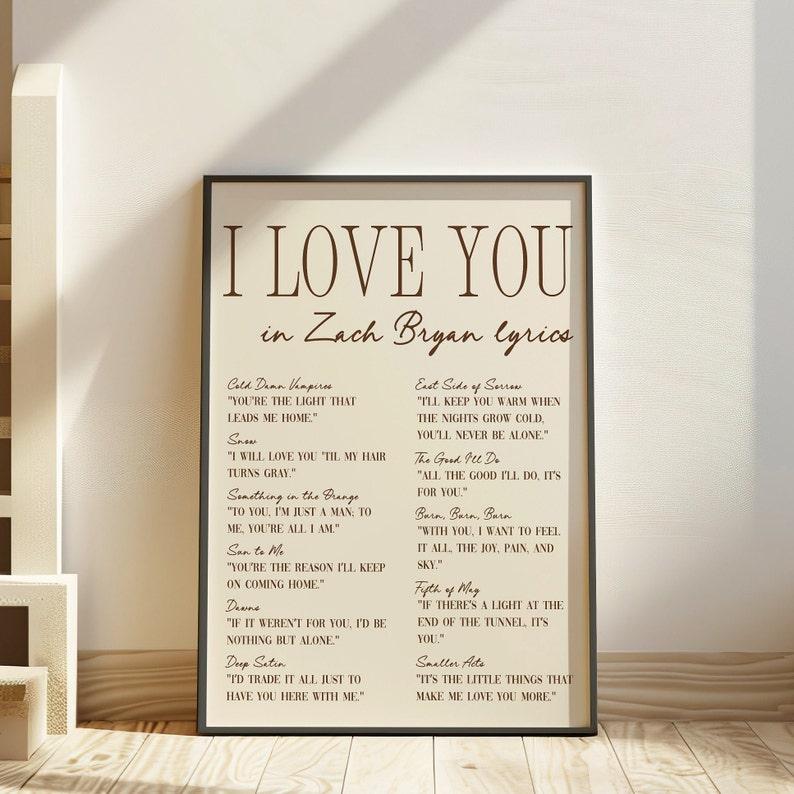 I love you Lyrics - ZB Art Print, Preppy wall art, Coastal Cowgirl, Romantic Print, College Apartment Home Decor