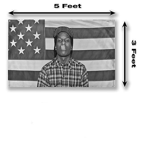 A$AP Rocky ASAPS American Flag Rap Rapper Motivational Inspirational Office Gym Wall Dorm Decor Design on a 3X5 Feet Flag Banners Ornaments