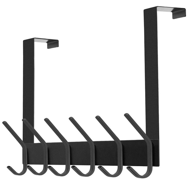 Over The Door Hook, Stainless Steel Heavy Duty Over Door Hanger Holder for Coat Robe Hat Clothe Towels Hanging, Bathroom Organizer Towel Rack 12 Hooks, Matte Black