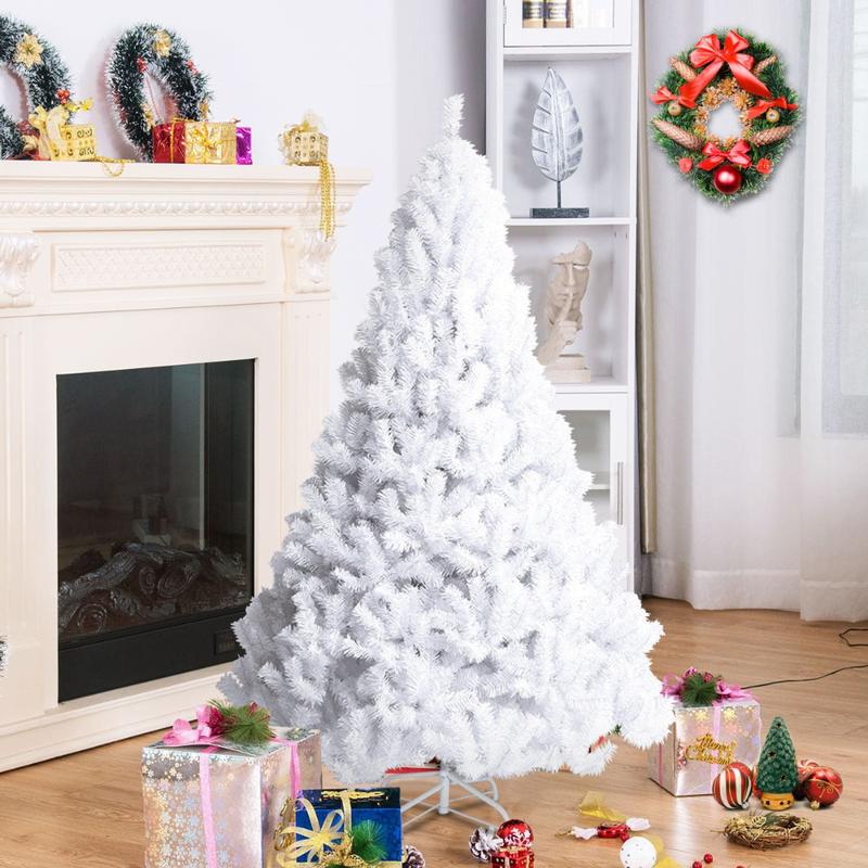 Christmas tree, 5Ft - 6Ft - 7Ft Artificial PVC White Christmas Tree Stand Indoor Outdoor Green - THL064