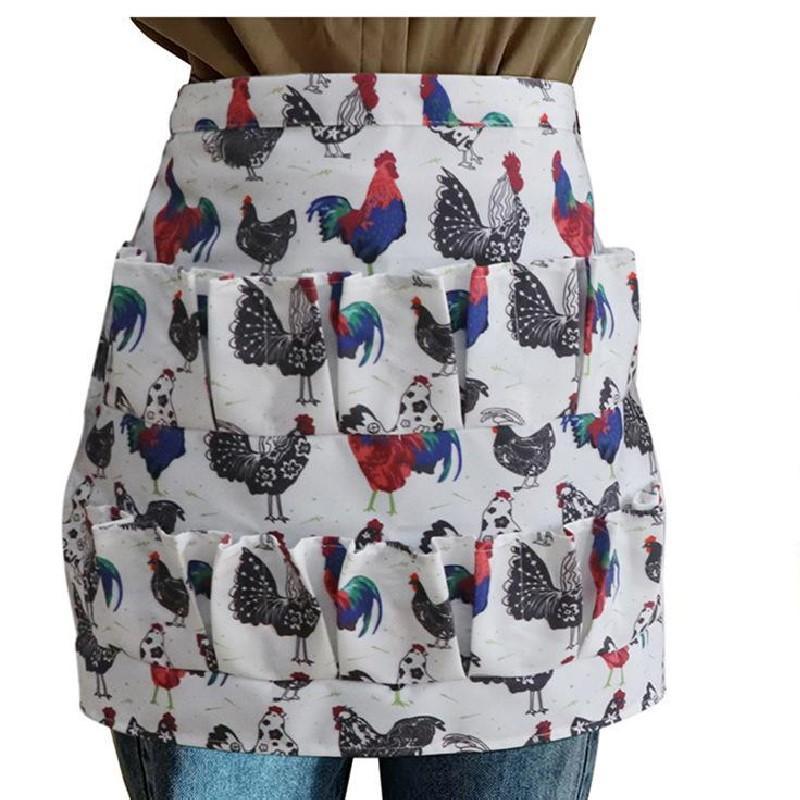 Rooster Pattern Apron, 1 Count Durable Half Body Apron with Double-row Pockets, Home Cooking Gardening Apron for Home Kitchen Farmhouse