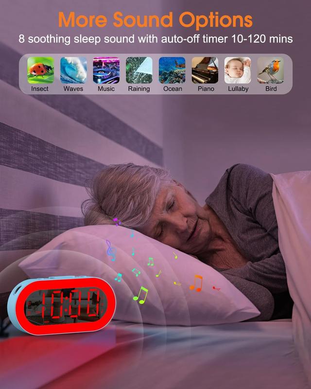 Kids Alarm Clock with Night Light for Bedroom, Color Changing Alarm Clock with USB Ports, Dimmer, Timer, Sound Machine, Customize Alarm, Small Alarm Clock for Kids Teen Boys Girls Adult, Bedside Clock