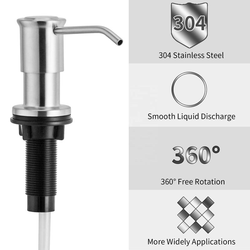 Stainless Steel Soap Dispenser Head, 1 Set Kitchen Sink Detergent Press Type Soap Dispenser Head with Tube, Kitchen Sink Accessories for Home