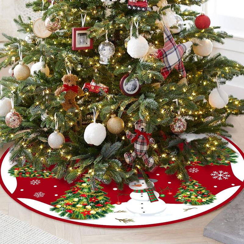 Christmas Tree Skirt, 1 Count Colorful Pattern Xmas Tree Skirt, Holiday Party Decoration Supplies for Home Office Shopping Mall