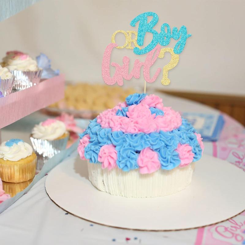 Boy or Girl Cake Topper Glitter Pink or Blue Cake Pick Gender Reveal Cake Decorations for  Shower Gender Reveal Theme  Boys Girls Birthday Party Decoration Supplies