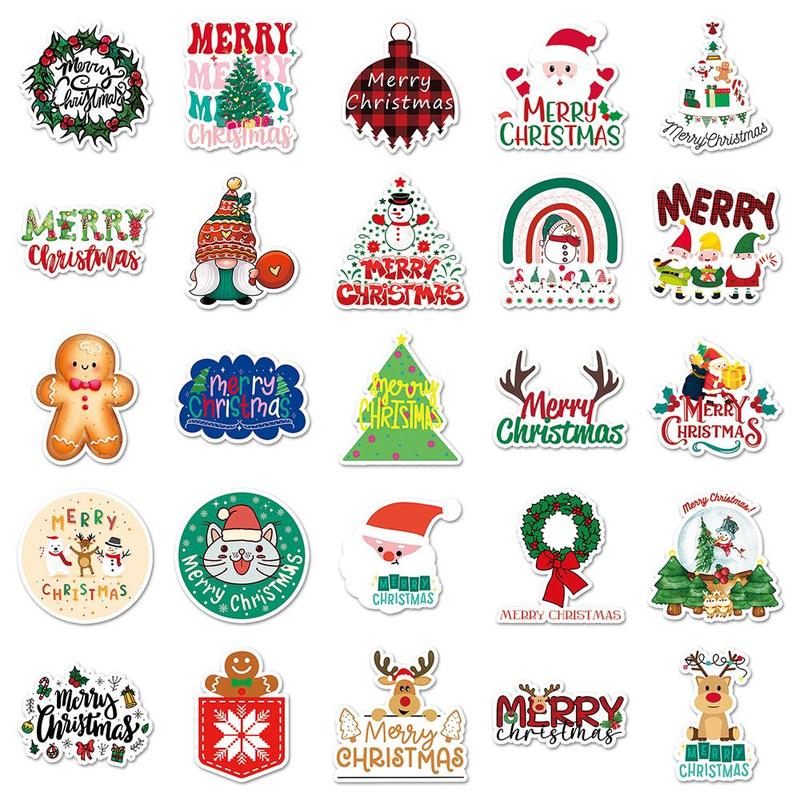 Christmas Gingerbread Man Series Sticker, 50pcs set Waterproof Decorative Sticker, DIY Creative Sticker for Phone Case, Laptop, Notebook, Helmet, Skateboard