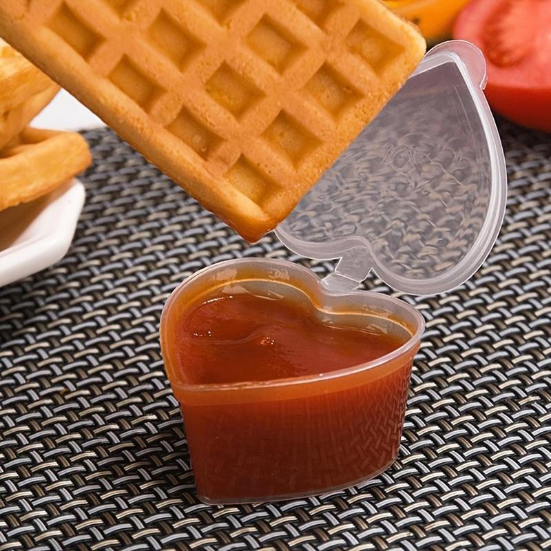 Portion Cups, 20pcs Heart Shaped Clear Disposable Plastic Sauce Cup, Portion Souffle Cup, Snack Containers, Kitchen Accessories, Fall Decor Party Supplies