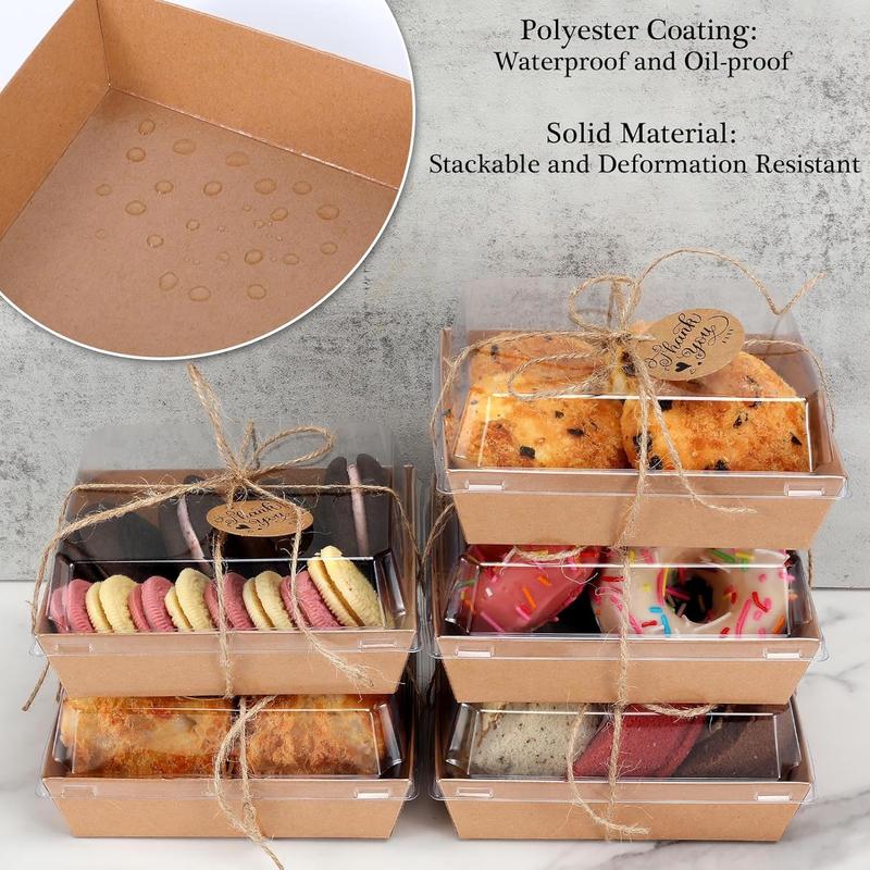 100 Pack Paper Charcuterie Boxes with Clear Lids, 5“ Brown Dessert Boxes Cookie Square Boxes, Disposable Food Containers for Strawberry Dessert Fruit