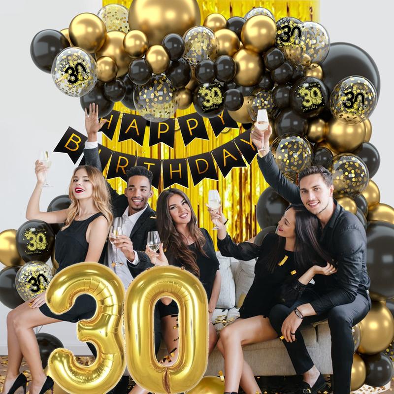 30th Birthday Balloon Garland Banner Set,88pcs Gold Black 30 Birthday Confetti Balloon Decoration,30 Years Old Happy 30th Birthday Party Banner Decor