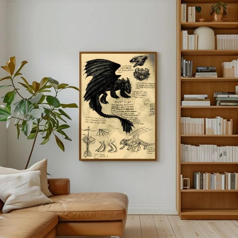 How to Train Your Dragon Poster, How to Train Your Dragon Wall Art, Toothless Poster, Vintage Toothless Poster