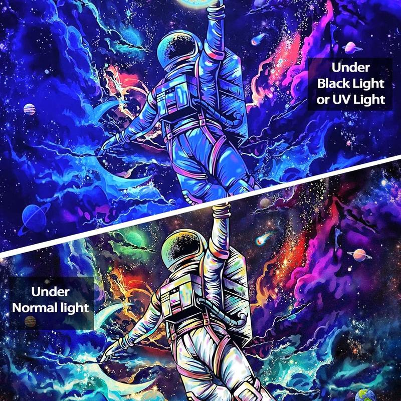 59x51 InchesBlacklight Astronaut Space Tapestry, UV Reactive Galaxy Universe Planet Glow In Dark Tapestries For Men, Boys And Teens Cool Poster