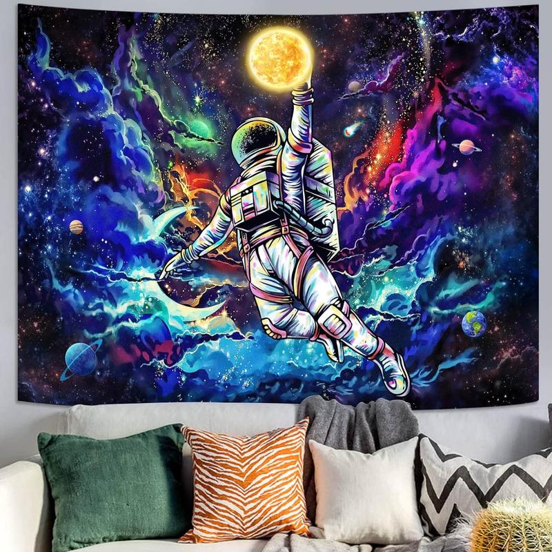 59x51 InchesBlacklight Astronaut Space Tapestry, UV Reactive Galaxy Universe Planet Glow In Dark Tapestries For Men, Boys And Teens Cool Poster