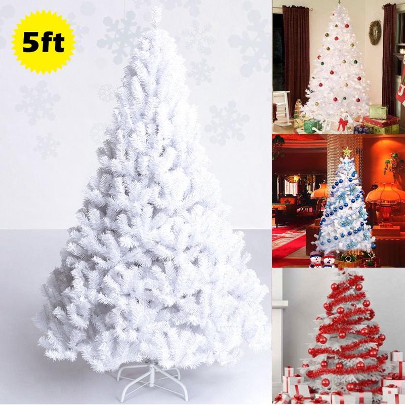 Christmas tree, 5Ft - 6Ft - 7Ft Artificial PVC White Christmas Tree Stand Indoor Outdoor Green - THL064