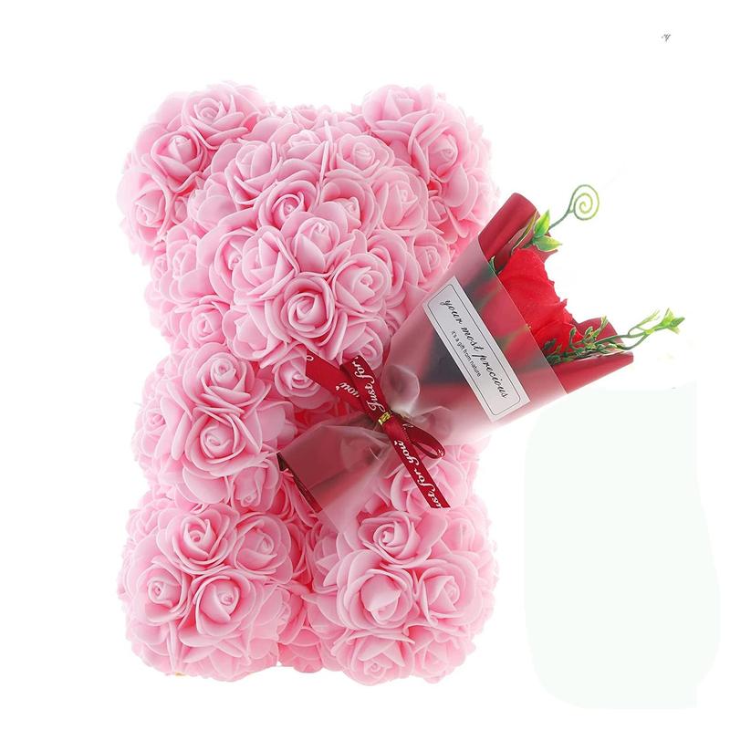 Artificial Rose Bear, 1 Count Artificial Rose Bear with Flower, Decoration Flowers for Home Festival Wedding Valentine's Day