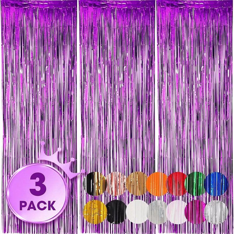 Party Backdrop Foil Curtain for Mean Girls Decorations, 3 Counts Glitter Tassel Curtain, Decorative Curtain for Home Birthday Party Wedding Anniversary